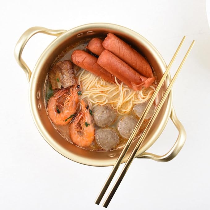 Korean Ramen Pot Korean Ramen Noodle Cooking Pot With Lid Portable Lightweight Ramen Pan with Handle Fast Heating Korean Cookware for Making Ramen Curry Rice Kimchi Soup