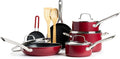 Textured Ceramic Nonstick 12 Piece Cookware Pots and Pans Set with Stainless Steel Handles PFAS PFOA &amp PTFE Free Dishwasher Safe Oven &amp Broiler Safe to 600 Degrees Red