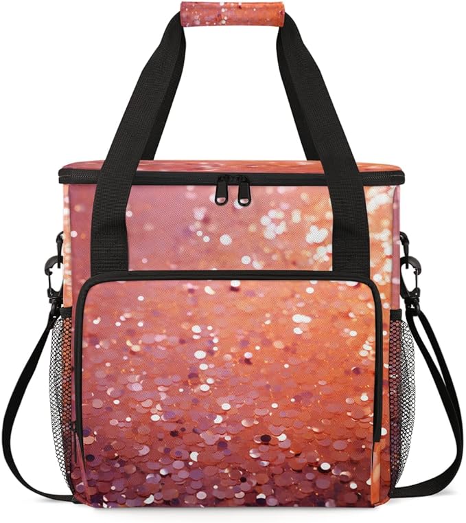 Glitter Coffee Maker Carrying Bag Rose Red Portable Travel Storage Tote Bag Compatible with K-Mini or K-Mini Plus Single Serve Coffee Brewer Carrying Case with Multiple Pockets &amp Shoulder Strap