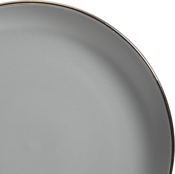 Gibson Home Rockaway 16-Piece Round Stoneware Dinnerware Set Service for 4 – Grey with Gold Rim Plates and Bowls Microwave &amp Dishwasher Safe