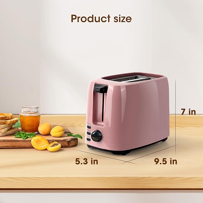 iSiLER 2 Slice Toaster 1.3 Inches Wide Slot Bagel Toaster with 7 Shade Settings and Double Side Baking Removable Crumb Tray Defrost Cancel Function Pink