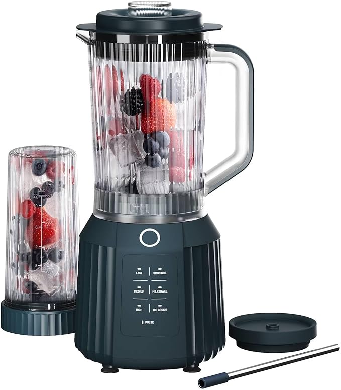 Countertop Blender with Pitcher and To-Go Cup 1100W High-Power Blender Stainless Steel Blade Multiple Speed Settings (Atlantic Blue)