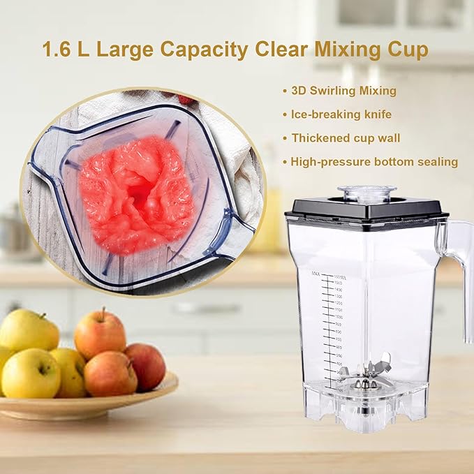 Blender Smoothie Maker 2200 W Home Food Grinder 1.6 L 9 Adjustable Speeds Alloy Six-Blade Blade Assembly Up to 48000 RPM Smooth Crushing of Ice/Fruits with Push Bar