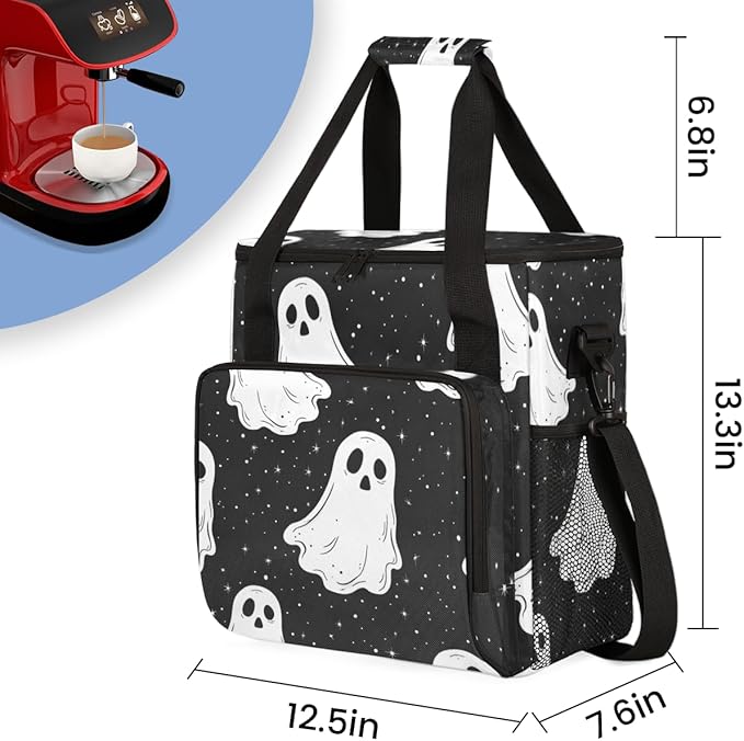 Halloween Spooky Ghost Coffee Maker Carrying Bag Travel Storage Bag Compatible with K-Mini or K-Mini Plus Single Serve Coffee Brewer Carrying Case with Multiple Pockets &amp Shoulder Strap