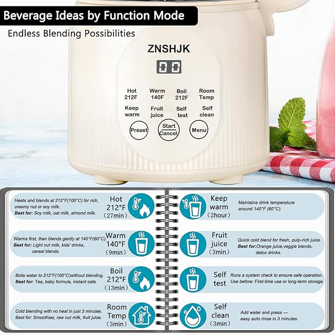 8-in-1 Nut Milk Maker 40oz Automatic Soy Almond &amp Oat Milk Machine for Homemade Plant-Based Drinks with delay start keep warm boil water &amp self-cleaning functions
