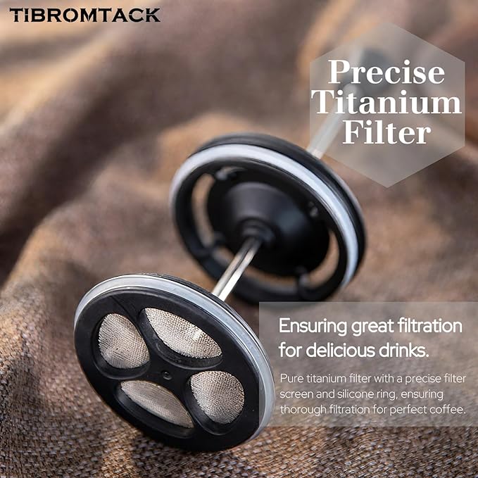Pure Titanium French Press Coffee Maker 480ml(16.2 oz) Double - Layer Insulated Portable Lightweight Set for Outdoor Camping Ice Flower &amp Matte Finish (Ice crystals)
