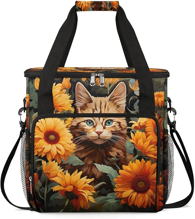 Cat Flowers Coffee Maker Carrying Bag for Keurig K-Mini or K-Mini Plus Storage Portable Coffee Maker Travel Bag