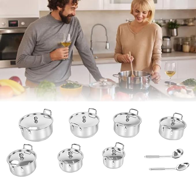 Pissente Stainless Steel Cookware Set Dishwasher Safe Pots Durable Construction 16-28cm for Gas Induction Electric Stoves Family Use