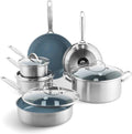 GreenPan Treviso 10 Piece Cookware Set Non-Toxic PFAS-Free Stainless Steel Ceramic Nonstick Coating Induction Suitable Pots Pans Lids Sauté &amp Saucepans Multi Clad Dishwasher &amp Oven Safe