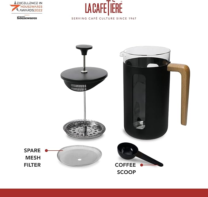 La Cafetière Pisa Stainless Steel Cafetière Eight Cup Black Gift Boxed