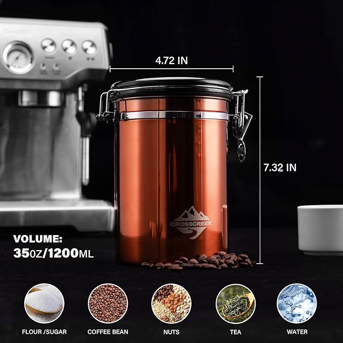 Coffee Bean Canister 35oz (1200ml) Food Container Airtight Food Storage Container with Date Tracker for Coffee Beans Tea Sugar Cereal for Camping Travel Gifts