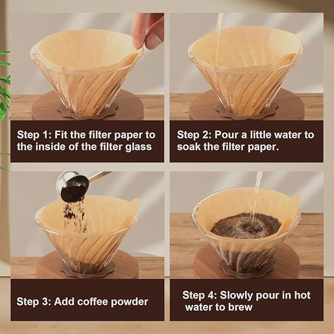 Mongdio Pour Over Coffee Maker 20 oz High-Heat Borosilicate Glass Coffee Maker with 100pcs Paper Filters 5 in 1 Drip Coffee Maker Set for Home Café Restaurant and Camping - 600ml Clear