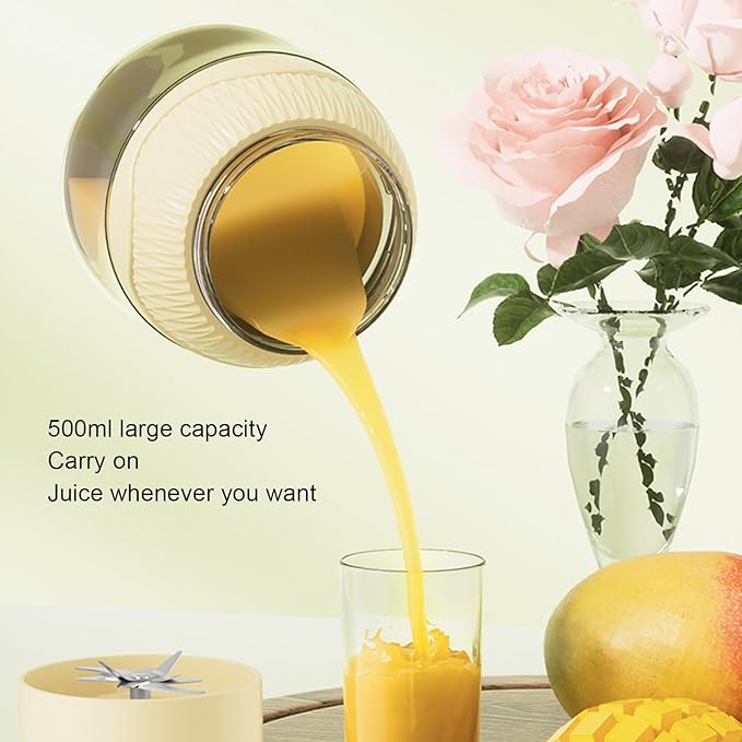 500ML Portable Juicer Cup for Smoothie Maker for Shakes and Cordless Blender Multifunctional Electric Blender with Travel Lid for Kitchen Home Office (Light Yellow)