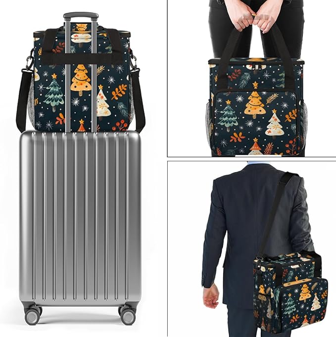 Christmas Xmas Tree Coffee Maker Carrying Bag Portable Travel Storage Tote Bag Compatible with K-Mini or K-Mini Plus Single Serve Coffee Brewer Carrying Case with Multiple Pockets &amp Shoulder Str