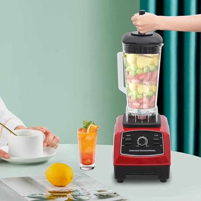 3HP 2200W Commercial Juicer Blender 68OZ Heavy Duty Grade Blender Mixer Juicer with Self-cleaning Function Low Noise 24000-26000RPM Adjustable Speed Smoothie Machine for Shakes Ice Creams (Red)