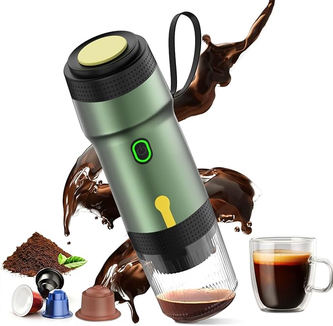 Portable Espresso Machine 3-in-1 Self-Heating Portable Coffee Maker for Travel with Rechargeable Battery Cordless Electric Mini Espresso Maker for RV Hiking Camping Office (Green)