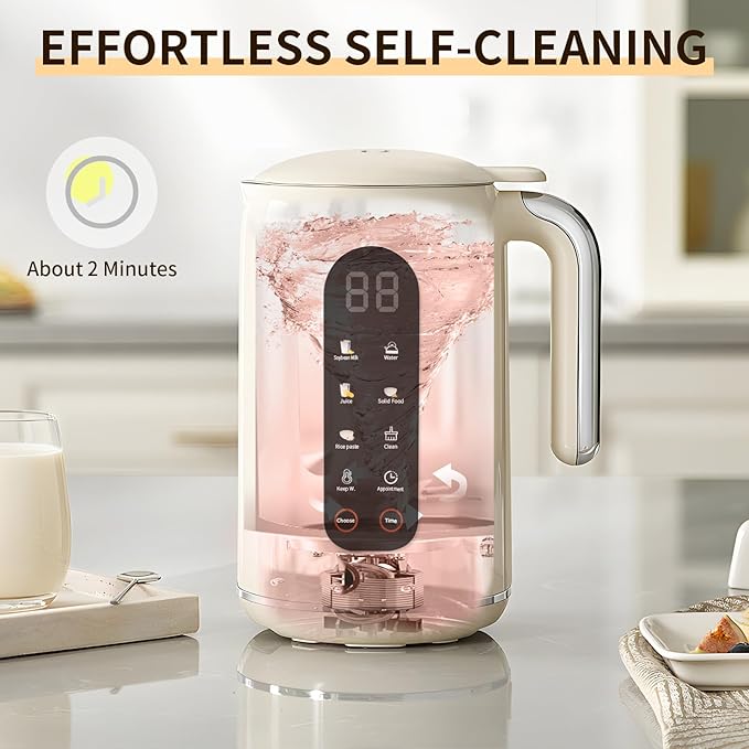 HANC 42oz Nut Milk Maker Machine 8 in 1 Silent Automatic Soy Milk Maker Homemade Soy Milk Oat Puree Almond Milk Maker with Delay Start/Keep Cream Warm/Boil Water/Self-Cleaning Cream