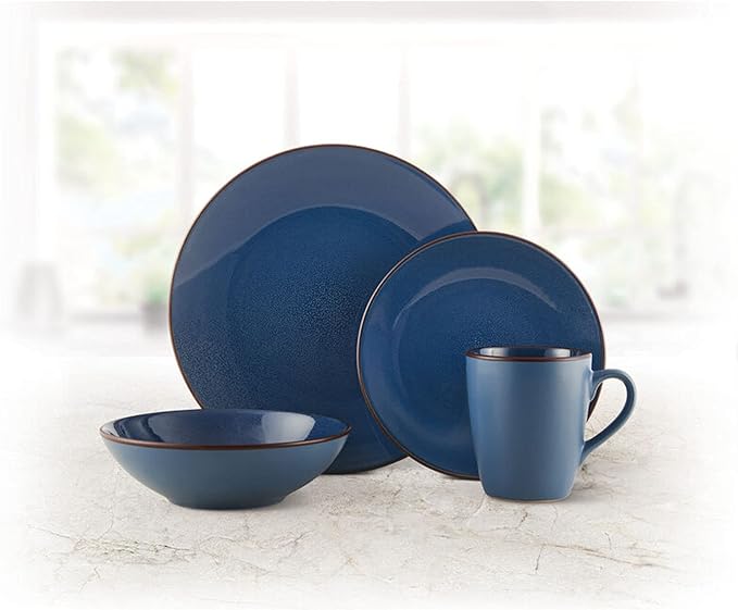 Pfaltzgraff Pierce Blue 16-Piece Dinnerware Set - Durable Stoneware Service for 4 with Unique Reactive Glaze - Includes Plates Bowls Mugs - Dishwasher Safe &amp Microwave Safe for Everyday Dining