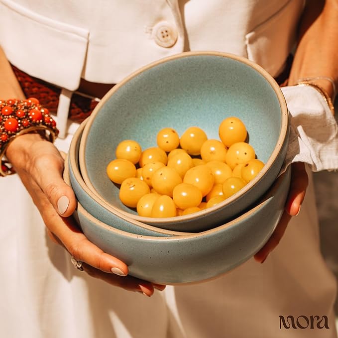MORA Small Bowls Set of 4 16oz Ceramic Pottery Dessert Bowls - Microwave Oven and Dishwasher Safe - Iris