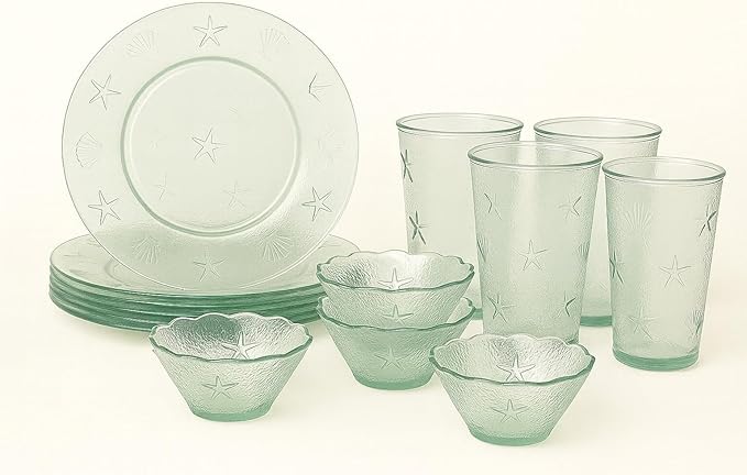 French Home Recycled Glass 12-Piece Coastal Soup and Salad Set