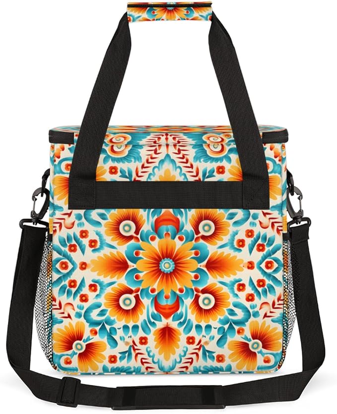 Retro Flower Coffee Maker Carrying Bag Botanic Floral Travel Storage Bag Compatible with K-Mini or K-Mini Plus Single Serve Coffee Brewer Carrying Case with Multiple Pockets &amp Shoulder Strap