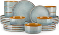 vancasso ONION Ceramic Plates and Bowls Sets 24 Pieces Light Blue Dinnerware Sets for Kitchen Reactive Glaze Dishes Set for 8 Dishwasher and Microwave Safe