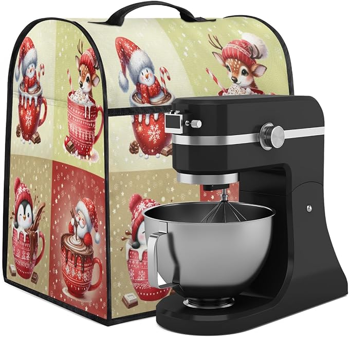 Kitchen Aid Mixer Cover Christmas Snowman Deer Stand Mixer Cover Compatible with 6-8 Quarts Stand Mixers Dust Covers with Zipper Pocket Foldable Washable Kitchen Aid Organizer Bag
