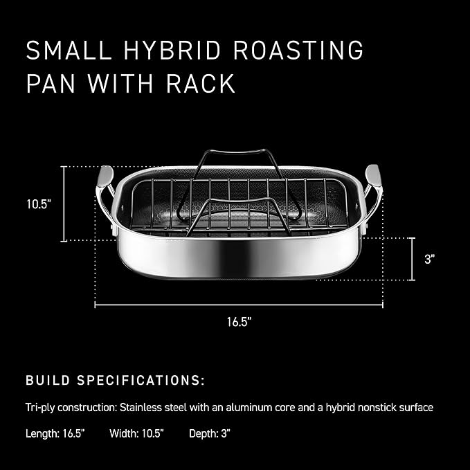 HexClad Hybrid Nonstick Small Roasting Pan with Rack Dishwasher-Friendly Oven-Safe Up to 900°F Compatible with All Cooktops