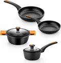 BRA COOKWARE Efficient Pro 6 Piece Cookware Set | Cast Aluminum Kitchenware Set | 1 Pots 2 Frying Pans 1 Saucepan 2 Lids | Non-Stick | All Stovetops Compatible | PFOA Free