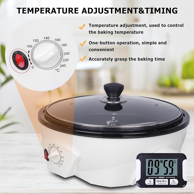 JIAWANSHUN Coffee Roaster Upgraded Electric Coffee Bean Roaster 1.1lb Coffee Roaster for Home Use0-240℃ Temperature Adjust&ampTimer 110-120V