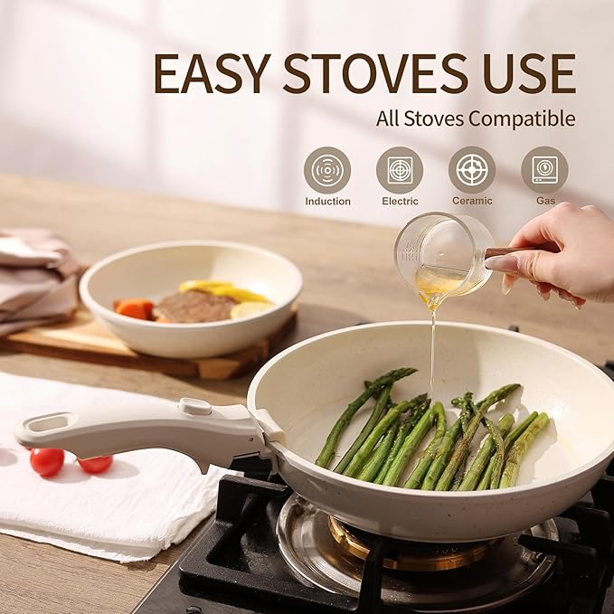 21PCS Pots and Pans Set Ceramic Pots and Pans Set Non Stick Removable Handle Stackable Nonstick Cookware Set Non Stick for Cooking