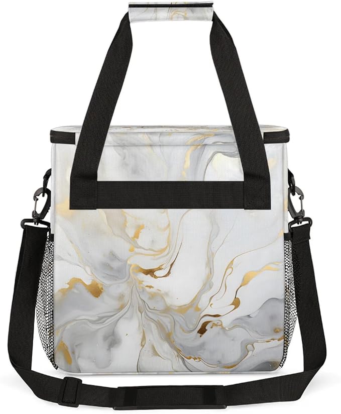 Gray White Marble Style Coffee Maker Carrying Bag Compatible with K-Mini or K-Mini Plus Portable Single Cup Coffee Maker Case with Pockets for K Cup Pods