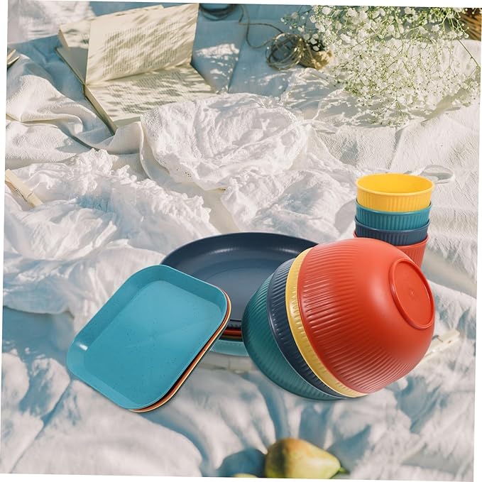 PRETYZOOM Correlle Dinnerware Set Plates Bowls Set Unbreakable Tableware for Outdoor Events Camping Parties Barbecue