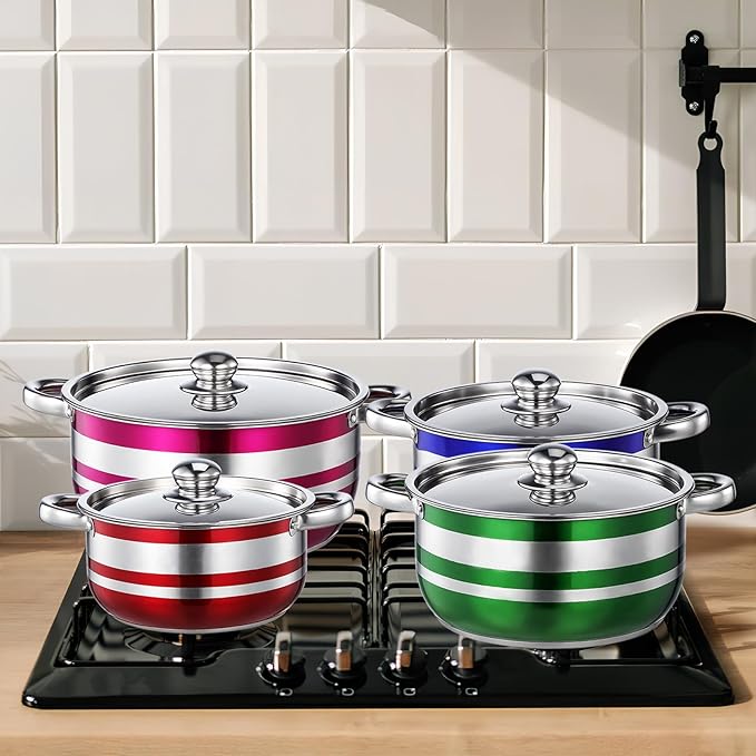 Ciieeo 4pcs Stainless Steel Pot: Induction Cookware Set - Household Stock Pots for Pasta Soup - Kitchen Gaskets for Restaurant 20/22/ /26cm