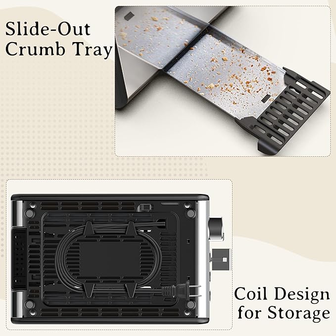 YIOU Toaster 2 Slice with Stainless Steel1.5 Inch Extra Wide Slots6 Browning Settings Bagel Toaster with Reheat Defrost Cancel Function Removable Crumb Tray Easy Cleaning T2S-Metal Black