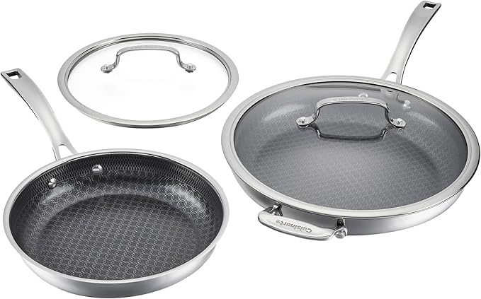 Cuisinart FusionPlus Hybrid Nonstick Stainless Steel Cookware Set 4-Piece Skillet Cooking Set with PFAS-Free PURELYSEAR Ceramic Non Stick Technology Scratch Proof Cool Grip Handles Dishwasher Safe