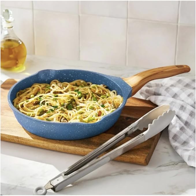 32-Piece Ceramic Nonstick Cookware Set with Utensils &amp Bakeware – Fry Pans Dutch Oven Grill Pan Knives Measuring Cups &amp Spoons Pizza Pan Baking Sheet (Blue)
