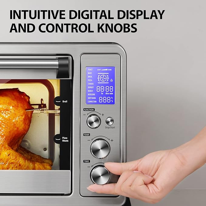 TOSHIBA AC25CEW-SS Large 6-Slice Convection Toaster Oven Countertop 10-In-One with Toast Pizza and Rotisserie 1500W Stainless Steel Includes 6 Accessories