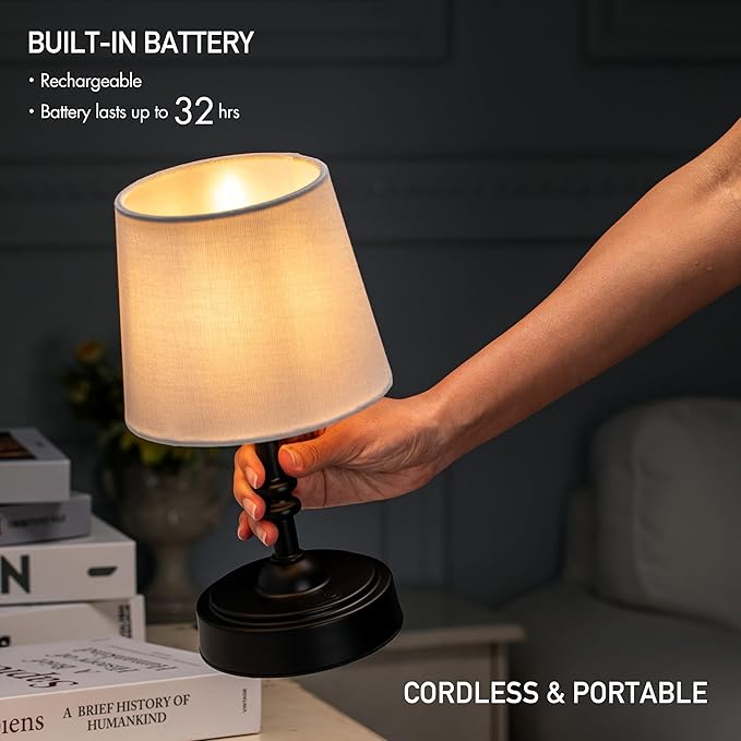 O’Bright Seraph mini – Cordless LED Table Lamp with Dimmer Built-in Rechargeable Battery 3-Level Brightness Patio Table Lamp Bedside Night Lamp Ambient Light for Restaurant Black