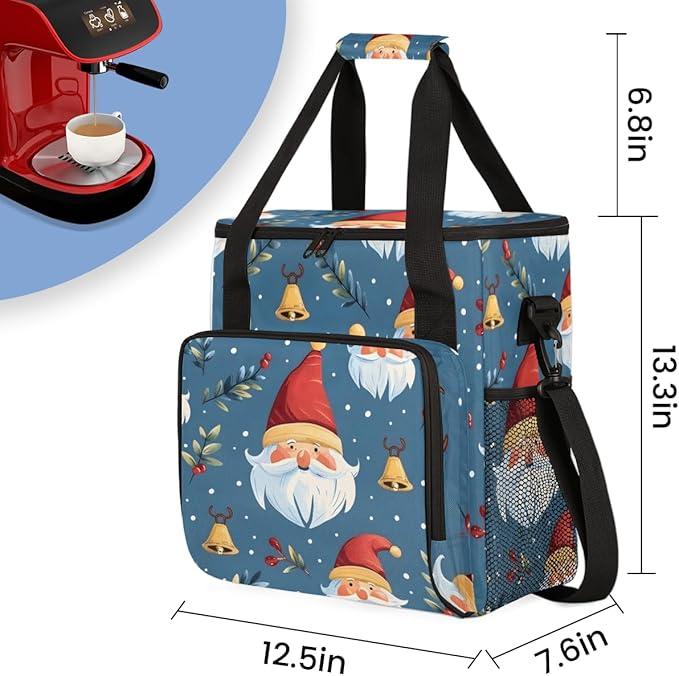 Abstract Santa Claus Coffee Maker Carrying Bag Graffiti Santa Claus Travel Storage Bag Compatible with K-Mini or K-Mini Plus Single Serve Coffee Brewer Carrying Case with Pockets &amp Shoulder Stra