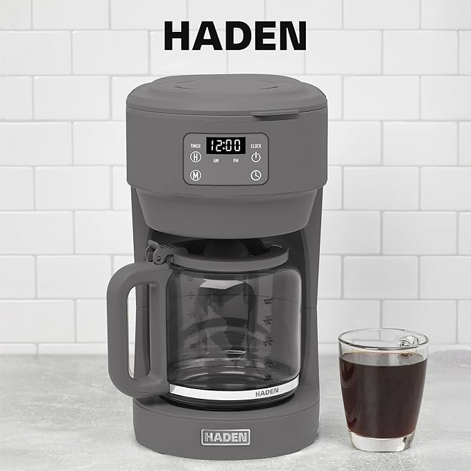 Haden Chelsea 10 Cup Digital Drip Coffee Maker with Glass Carafe Grey &amp Chrome