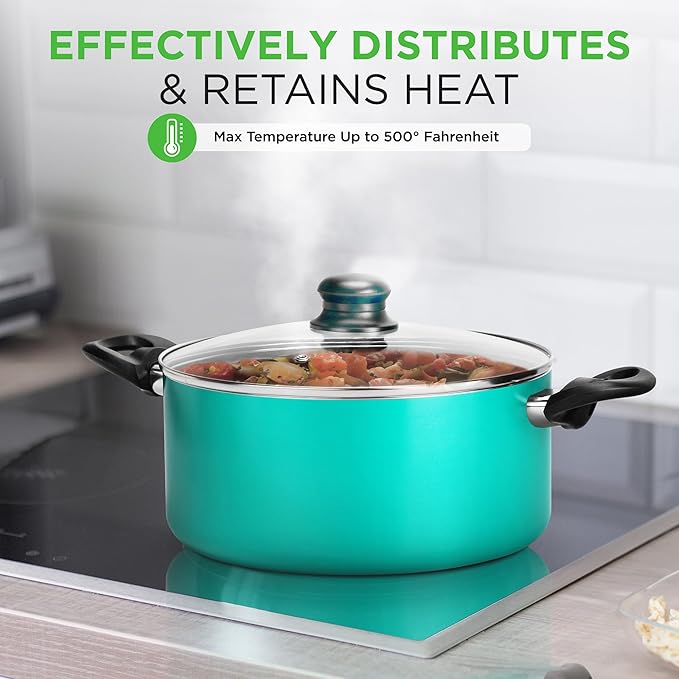 NutriChef 15-Piece Colorful Pots and Pans Set - Heat Resistant Lacquer Cookware Set with Saucepot Frying Pans Oven Pot Lids Utensil set - All Cooktop Compatible Including Induction