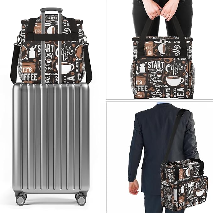 Day with the of Coffee Cafe Coffee Maker Carring Bag Travel Carrying Storage Tote Bag Compatible with Keurig K-Mini or K-Mini Plus Portable Single Serve Coffee Brewer Case with Pockets for K-cup Pods