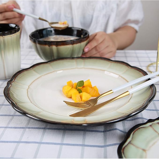 Dinnerware Set Durable Ceramic Dinner Plate Sets Plates Plates Bowls Mugs 4-Piece Lotus Dinnerware Dishes Set for Cereal Steak Salad Dinnerware Set
