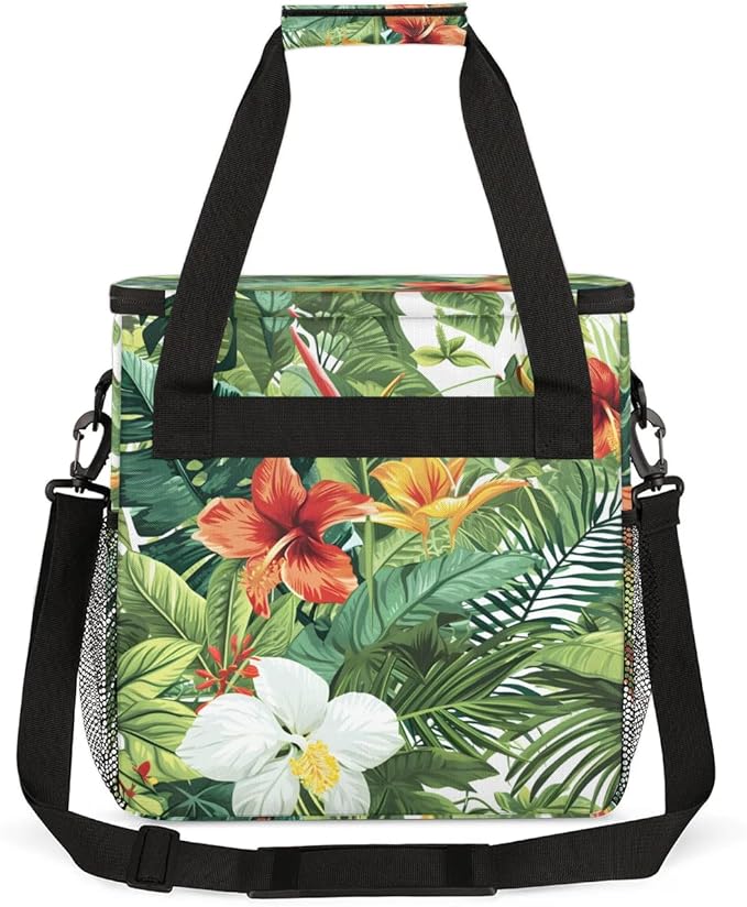 Coffee Maker Carrying Bag Palm Leaves Flower Pattern Single Cup Coffee Maker Travel Bag Compatible with Keurig K-Mini or K-Mini Plus Portable Storage Bag with Shoulder StrapAZ-209