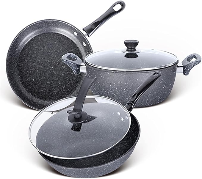Cookware Set Frying pan Soup Pot stew Pot Wok Non-Stick pan Saucepan Cooking Pot Set Kitchen Casserole hotpot Steamer boilers (Set Meal 1) ()