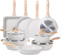 JEETEE 23pcs Pots and Pans Set Non Stick White Cookware Sets for Kitchen w/Frying Pans Saucepans Sauté &amp Griddle &amp Crepe Pan Induction Cooking Pots (PFOA/PFAS Free)