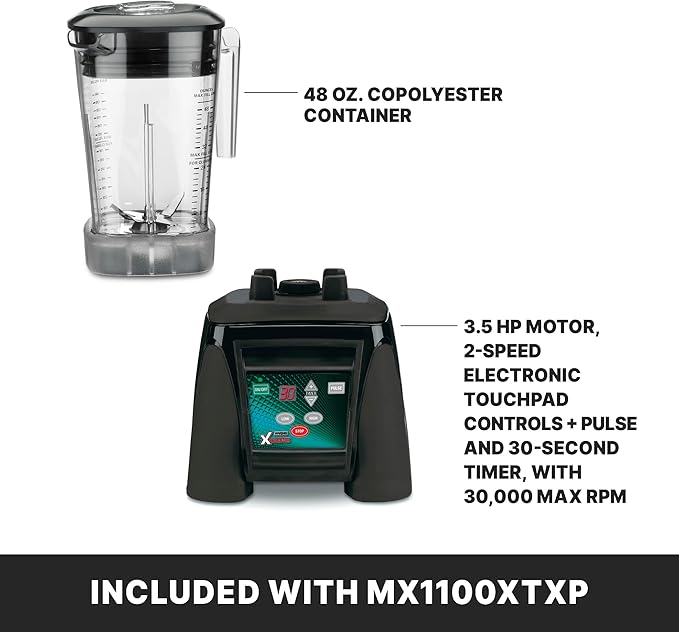 Waring Commercial MX1100XTXP 3.5 HP Blender with Electronic Keypad 30 Second Countdown Timer and 48 oz BPA Free Container 120V 5-15 Phase PlugBlack