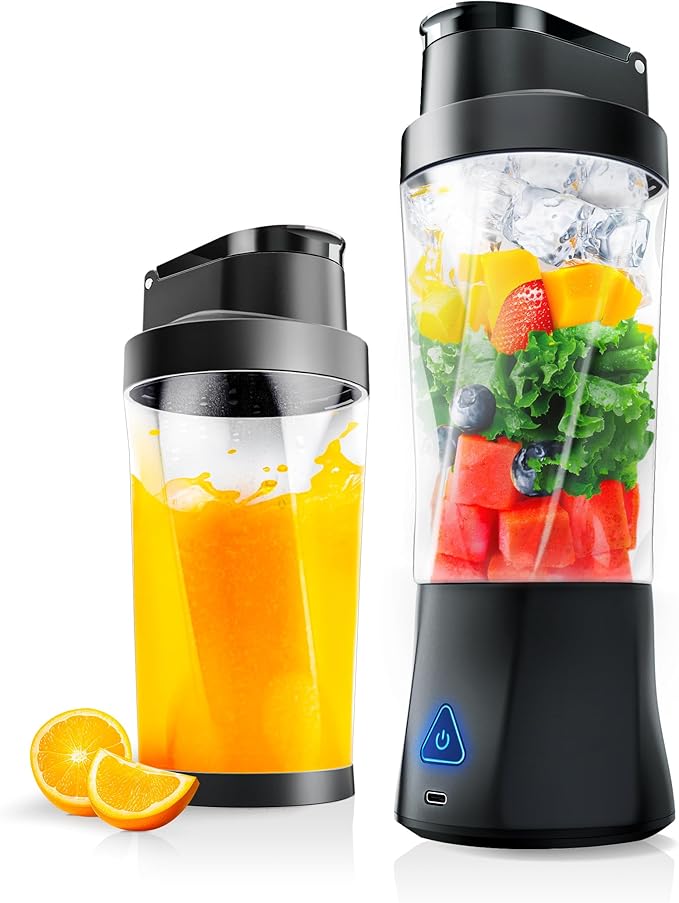 Portable Blender Cordless 24oz. Vessel Personal Blender-for Shakes &amp Smoothies BPA Free Leakproof-Lid &amp Sip Spout USB-C Rechargeable &amp Self Cleaning - Travel with 6 Sharp Blade Blac