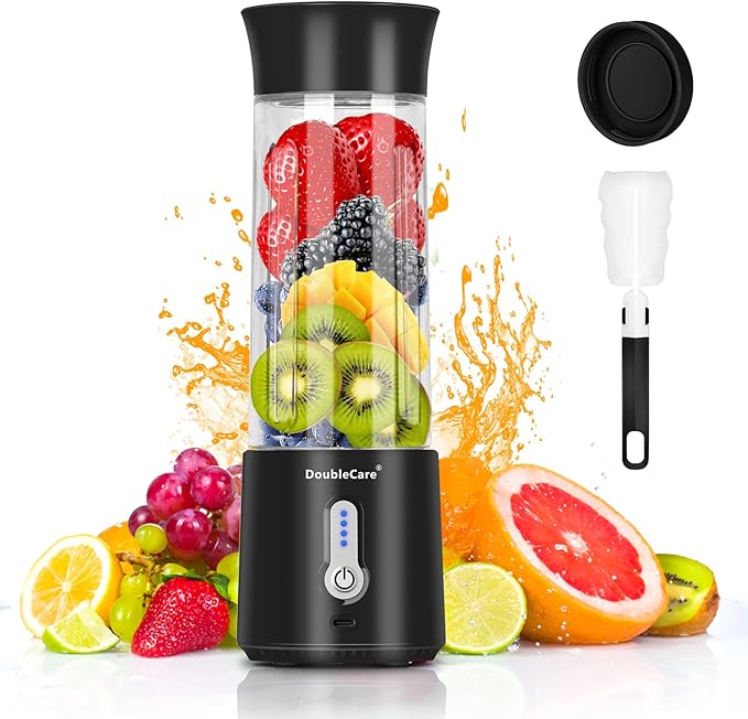 Portable Blender for Shakes and Smoothies500ml Electric Juicer 4000mAh Smoothie Blender with BPA-Free Material USB Rechargeable Fresh Juice Blender for Travel Gym Outdoors and Home Black